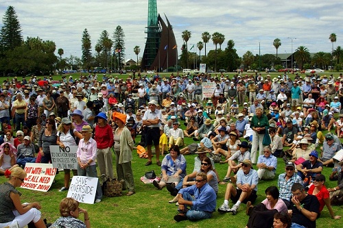 People protesting against the development on The Reserve in 2012